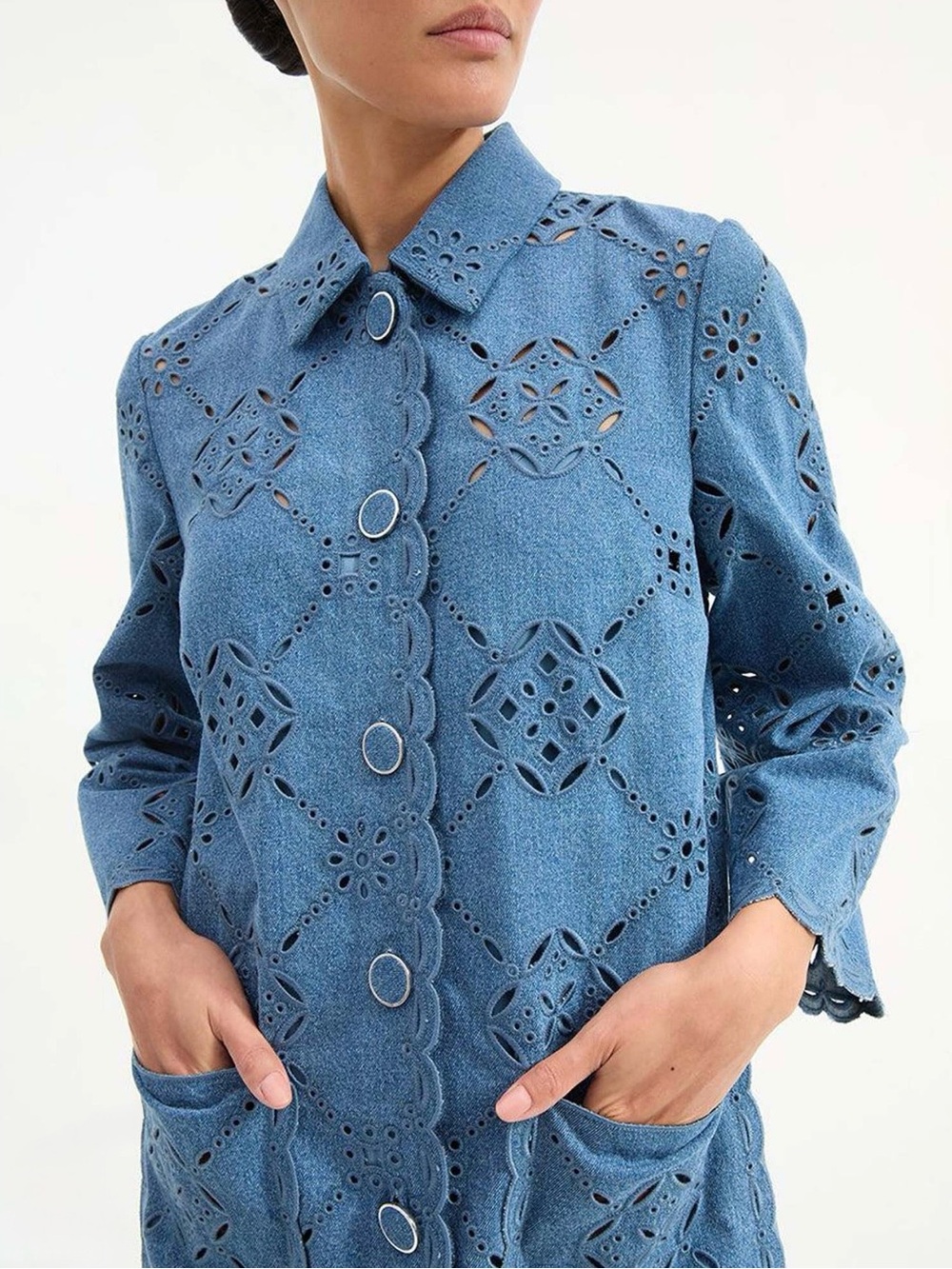 Like NEW Veronica Beard Erilyn Eyelet Denim Shirtdress Size 8